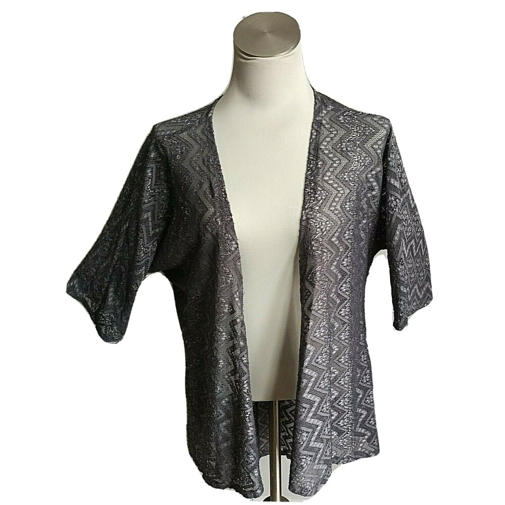 LulaRoe Lindsay Womens Lace Kimono Jacket Unicorn Boho Gray Medium